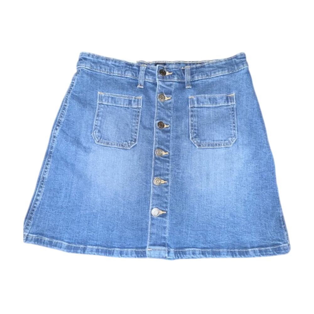 NEW GAP DENIM BLUE JEANS MINI SKIRT FRONT POCKETS & BUTTONS Sz 6/28